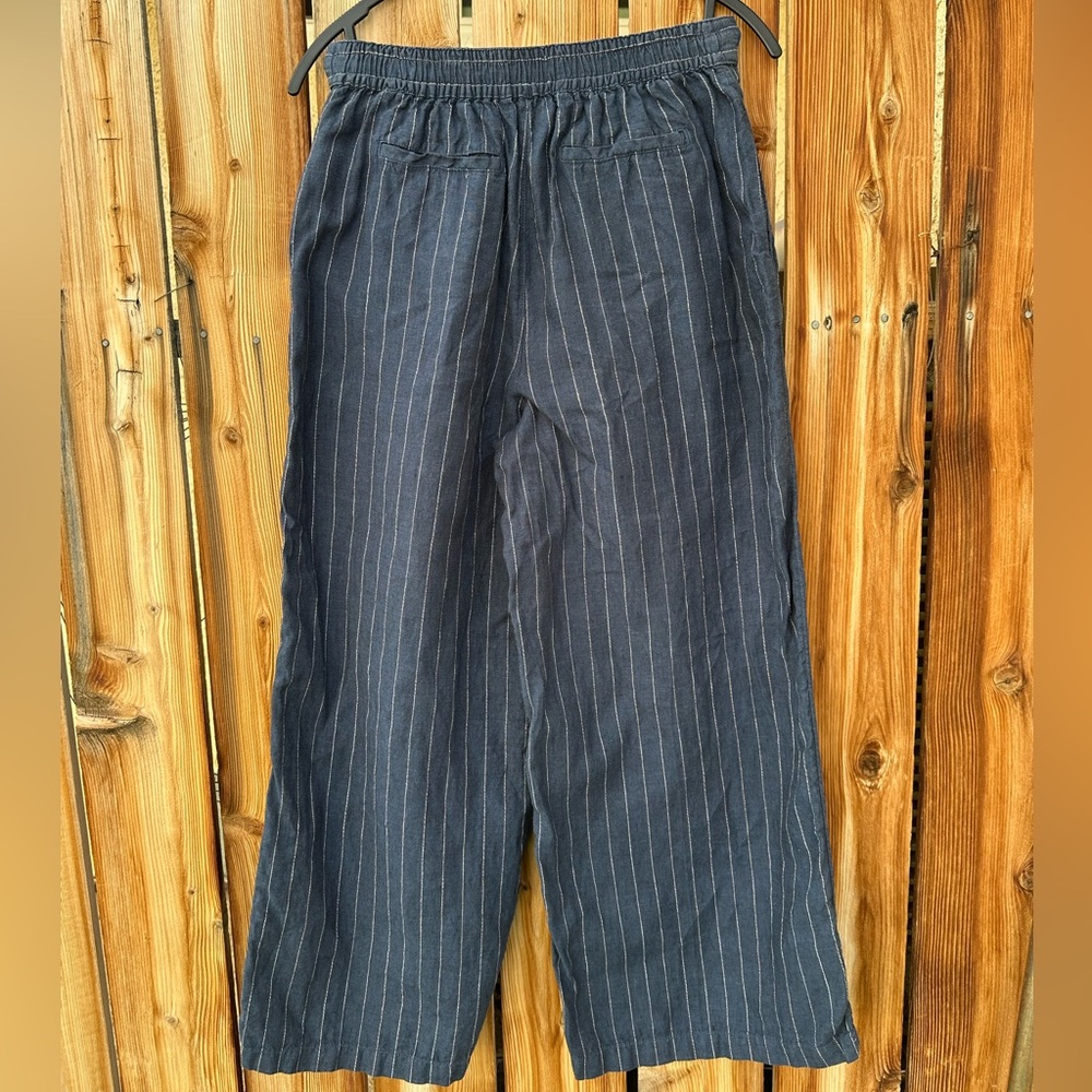 H by Halston 100% linen high waisted pinstriped wide leg pants women size 6 - Picture 3 of 8